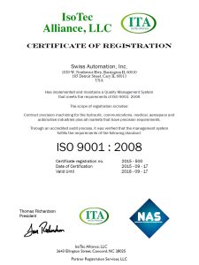 Swiss Automation ISO Certificate